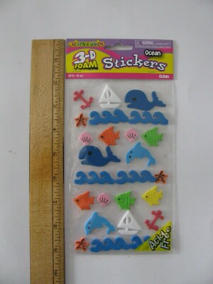 Creative Hands Foam Stickers OCEAN FISH SAILBOAT WAVES 25 Pcs NIP 