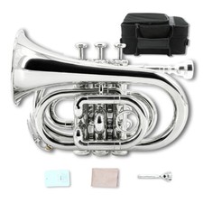 New Pocket Trumpet Brass Bb MiniTrumpet Cleaning Kit for Beginners Silver