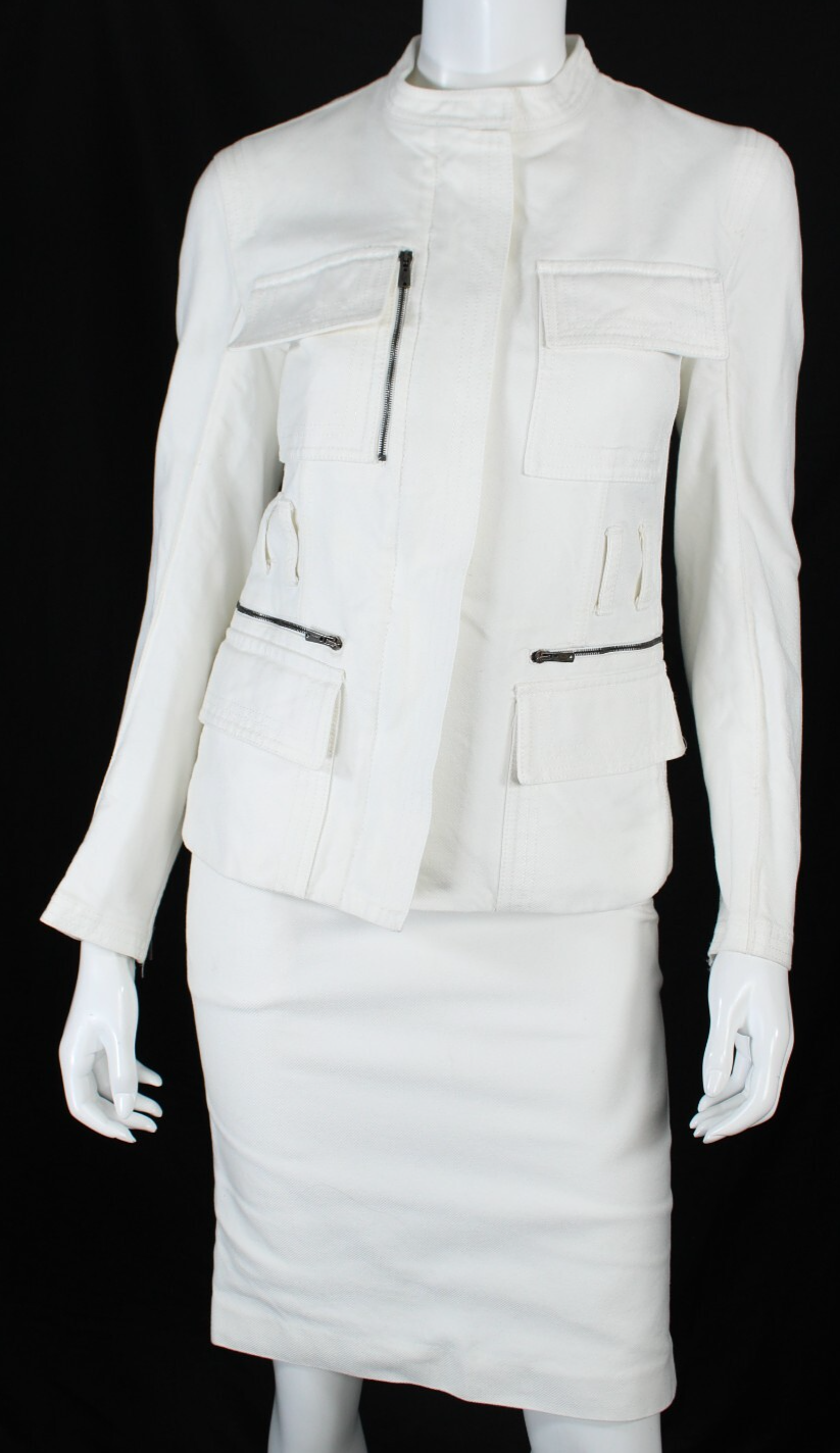 Set completo giacca e gonna YVES SAINT LAURENT bianco cotone denim zip tasca 40