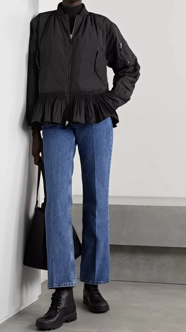 MONCLER MIRAC GIUBBOTTO BLACK RUFFLED DOWN PEPLUM JACKET SIZE 2 (M