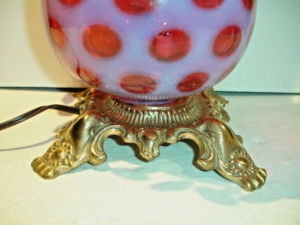 FENTON OLD & RARE CRANBERRY COIN DOT OPALESCENT LAMP GWTW