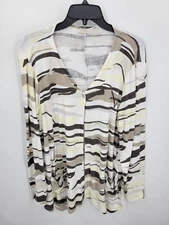 Logo Lori Goldstein Top Womens XL Brown Animal Print Long Sleeve Knit Cardigan