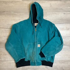 Vintage 90's Aqua Hooded Carhartt Jacket Large Pre-Loved JR455