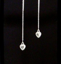 IAJ 925 STERLING SILVER SMALL PUFFED HEART DANGLE Ear Thread Threader Earrings