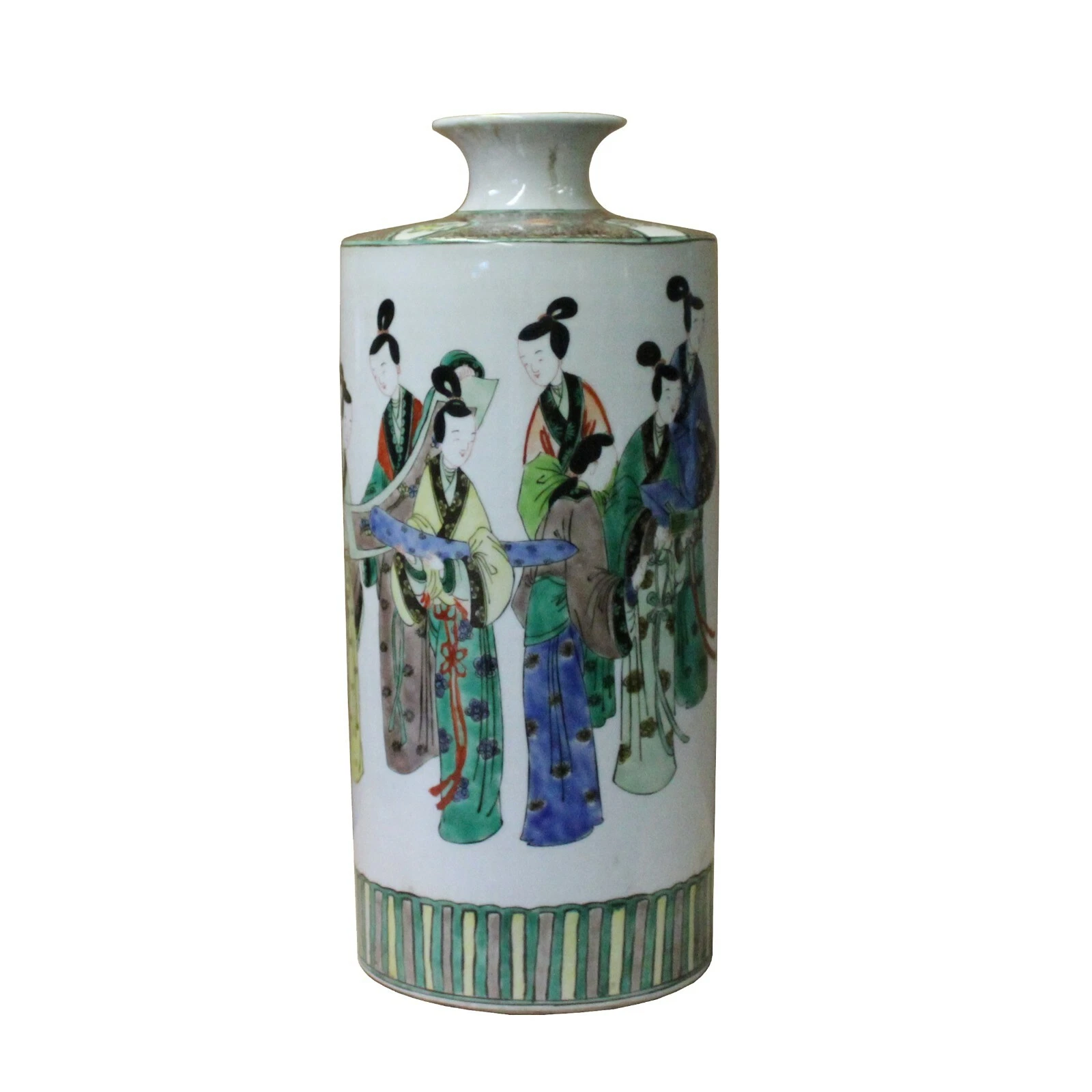 Chinese Distressed White Porcelain Ladies People Scenery Vase ws1089