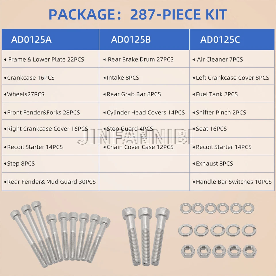 Kit de tornillos de perno de acero inoxidable 304 287 piezas para Honda ATC70 ATC 70 1978-1985 Foto 4 de 4