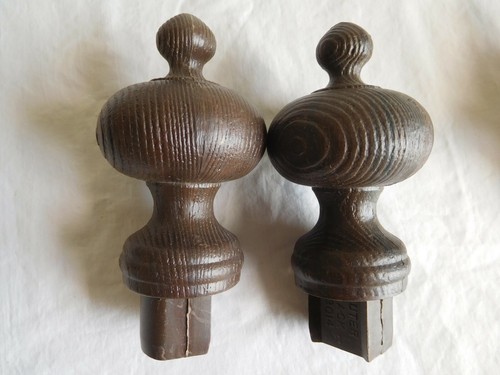 CHOICE WOOD GRAIN Drapery curtain rod FINIALS NOS vintage WALNUT MAHOGANY - Picture 15 of 20