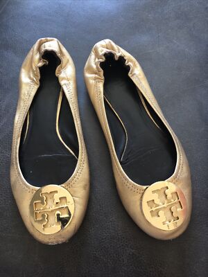 Tory Burch Reva metallic gold ballet flats Sz