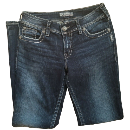 Silver Suki Surplus Womens Boot Cut Dark Wash Flap Pocket Blue Jeans Tag Size 29 - Afbeelding 1 van 8