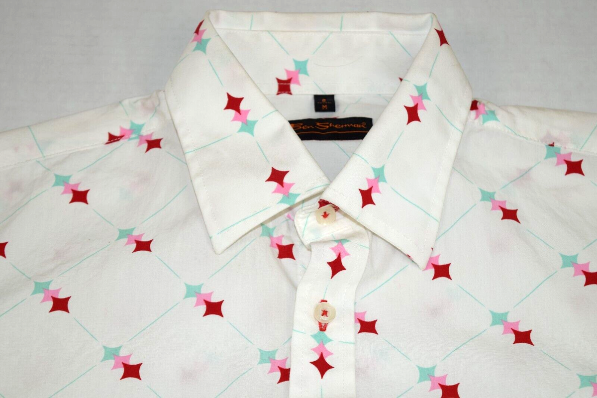Vintage Shirt Ben Sherman Size M 80s 90s Mod Blue Pink Red Diamond