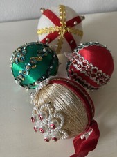 3 VTG Sequin Beaded Satin Ball  1 Other Christmas Ornaments Handmade Push Pin