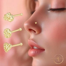NUGGET 14K Solid Yellow Gold Size 3.00 mm Nugget Bar Nose Stud