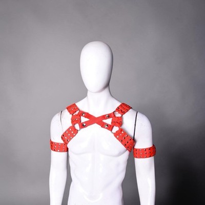 Personsalized Men s Napa Leather  Strap Harness Made to Order RED