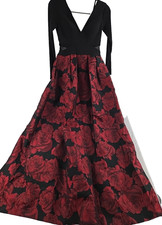 Xscape Dress Size 4 Black Mermaid Gown Maxi Red Roses Floral Goth