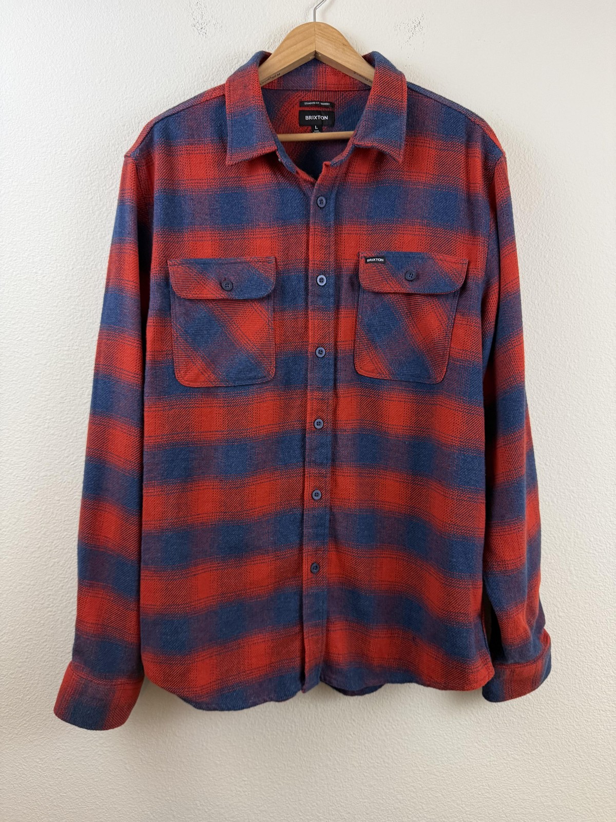 Brixton Shirt Mens Large Red Blue Plaid Flannel Button Up Long Sleeve Casual