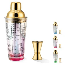 Glass Cocktail Shaker Set 14oz Martini Mixer with Built-in Strainer Measuring