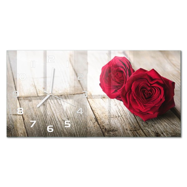 Stilvolle Wanduhr Mit Leisem Uhrwerk Rosen Auf Holz WeißE Zeiger 60X30 Cm-image