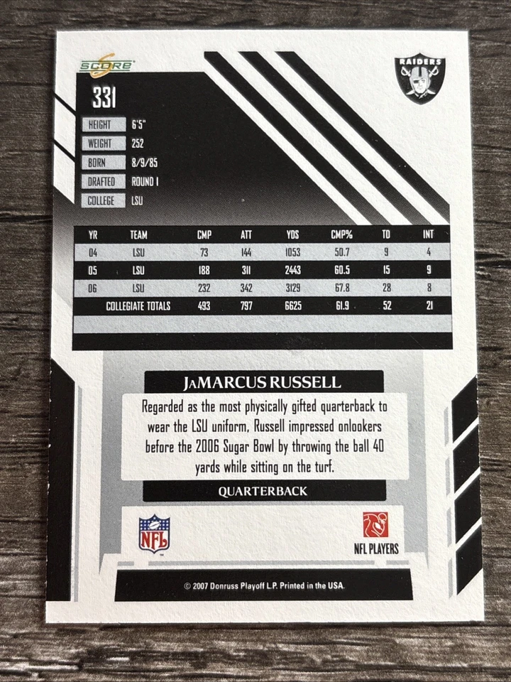 2007 Score - Rookie JaMarcus Russell #331 (RC) - Image 2 of 2