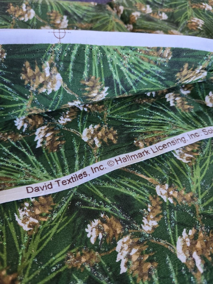 David  Textiles Hallmark Evergreens Pinecones Glitter Quilting  Crafting Fabric - Image 4 of 4