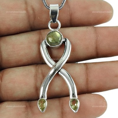 Daughters Day Sale Labradorite Peridot Wife New Pendant Jewelry 925 Solid Silver