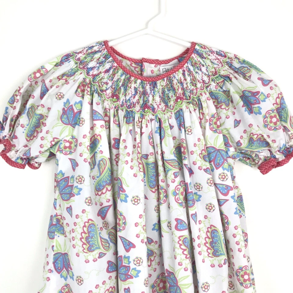 Vestido Petit Ami Paisley Calado Niñas Rosa Blanco Verde Azul Talla 24 Mos Foto 3 de 4