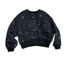 Nike Girl  s Cropped Medium M Sweatshirt Black White Splatter Crewneck Pullover