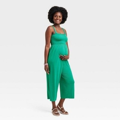 Maternity Smocked Jumpsuit - Isabel Maternity by Ingrid & Isabel Green Sz Small