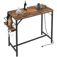 MAHANCRIS Bar Table, 35.4-Inch Counter Height Pub Table with Charging Station...