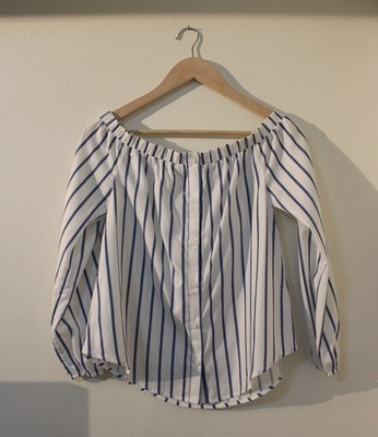 Boutique Rachel Green Striped Blouse Long Sleeve Button Small White Blue J.O.A.