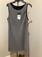 Lauren Ralph Lauren NWT Size 14P Black/White Houndstooth Sleeveless Shift Dress