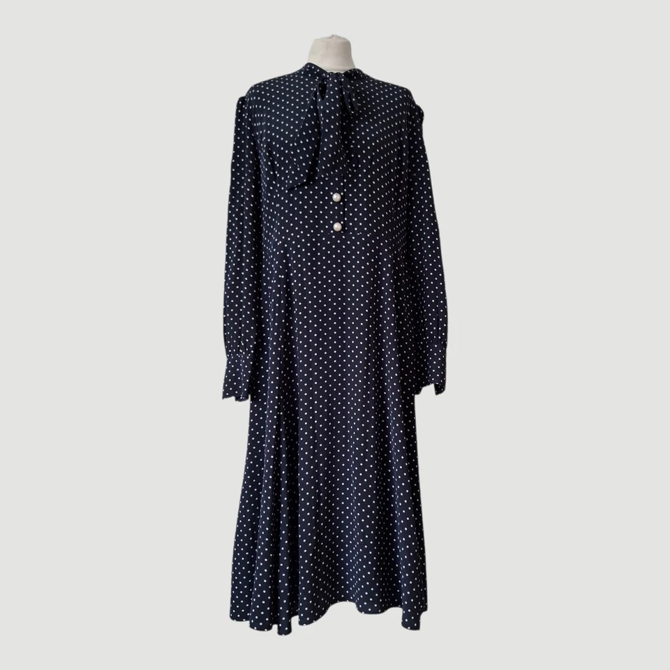 LK Bennett Polka Dot Mortimer Dress ASO Kate Silk Navy Blue Neck Tie UK 18 - Image 2 of 4