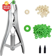 Goat Banding Kit, Stainless Steel Bander Snap Pliers with 70Pcs 2 Sizes Rings, R
