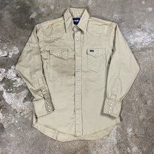 Vintage 90s Wrangler Pearl Snap Western Shirt Size 15.5x33 Beige Khaki Brushpop