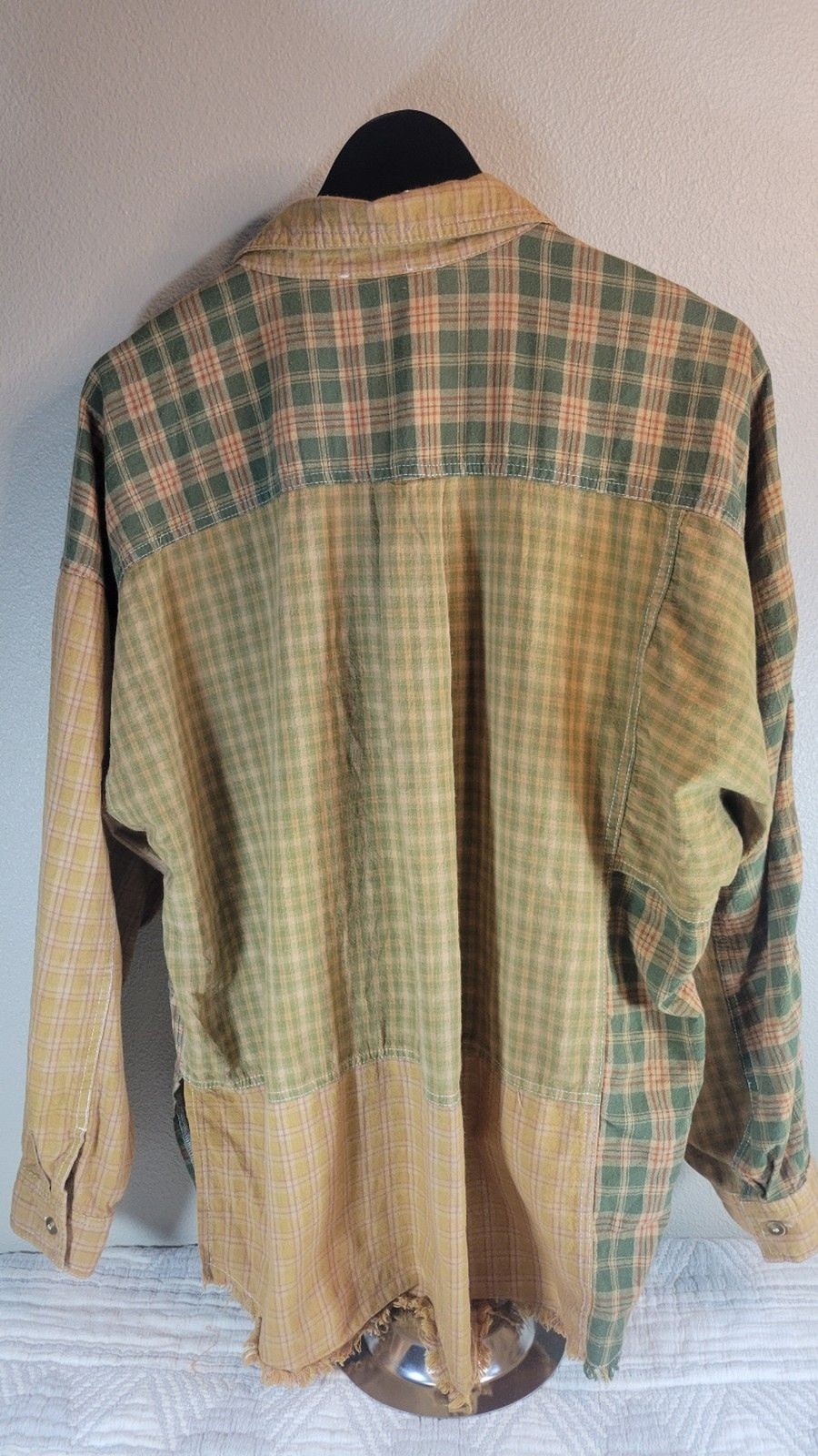 Easel Plaid Patchwork Distressed Hem Flannel Shir… - image 4