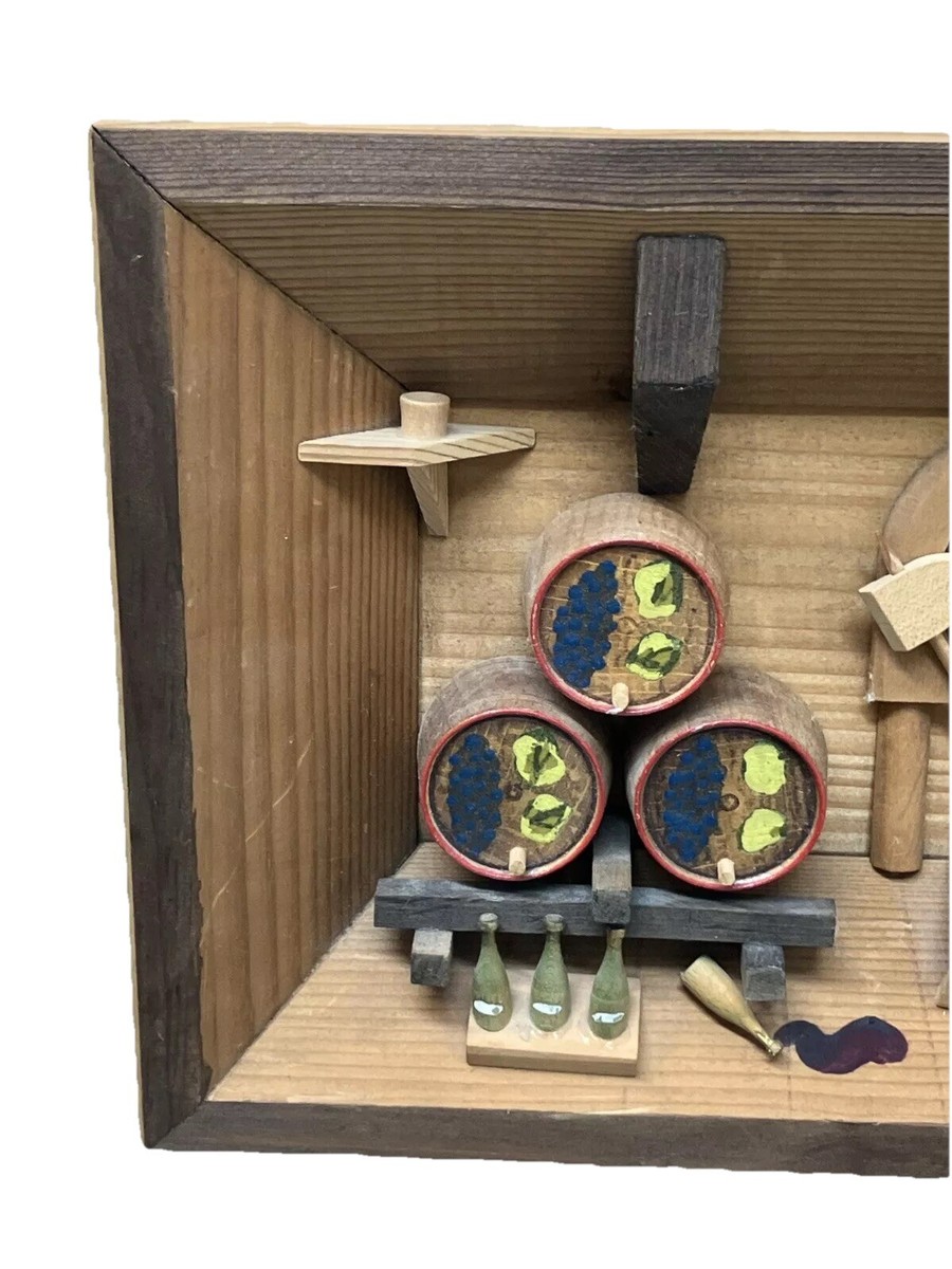 Vintage MCM German 3D Diorama Shadow Box Folk Art Winery Vats or