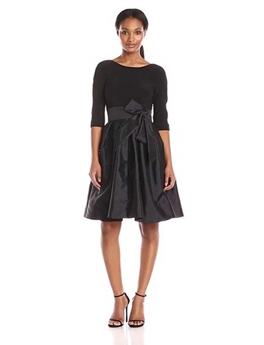 New Adrianna Papell Black Taffeta Bow 