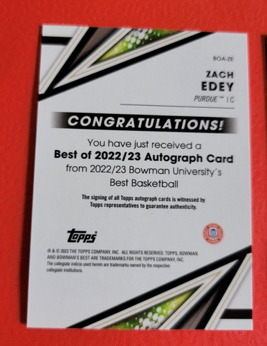 ZACH EDEY AUTOGRAPH ROOKIE CARD 2023 Bowmans Best University PURDUE BOILERMAKERS - Picture 2 of 2