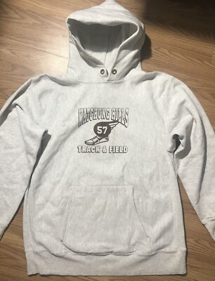 RARE Vintage Gray Bear Union Made USA Hoodie L Watching Warriors School Logo