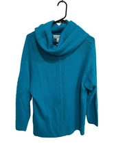 Eminent Turquoise Cable Knit Cowl Neck Sweater Silk Nylon Angora Blend Sz L