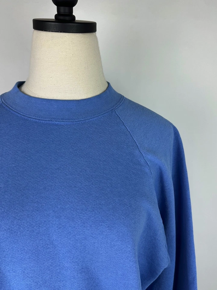 复古 90 年代水果房运动衫女式 L Periwinkle 蓝色 Raglan 美国制造 — 第 3/4 张图片