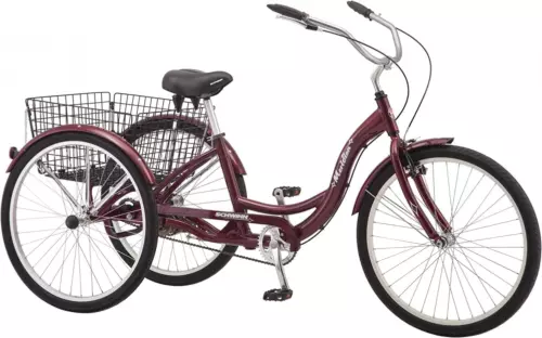 Schwinn Meridian Adult Tricycle, 24 or 26-Inch Wheels, Black Cherry 