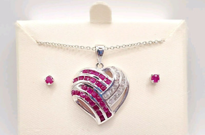 Round Simulated Pink Ruby Women's Pretty Fancy Pendant Set 14k White Gold Plated