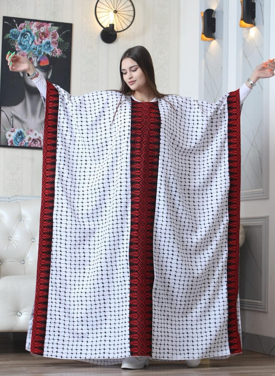 Palestinian Embroidered Abaya Bisht Traditional Tatreez ARABIAN  Red Sleevless image 3