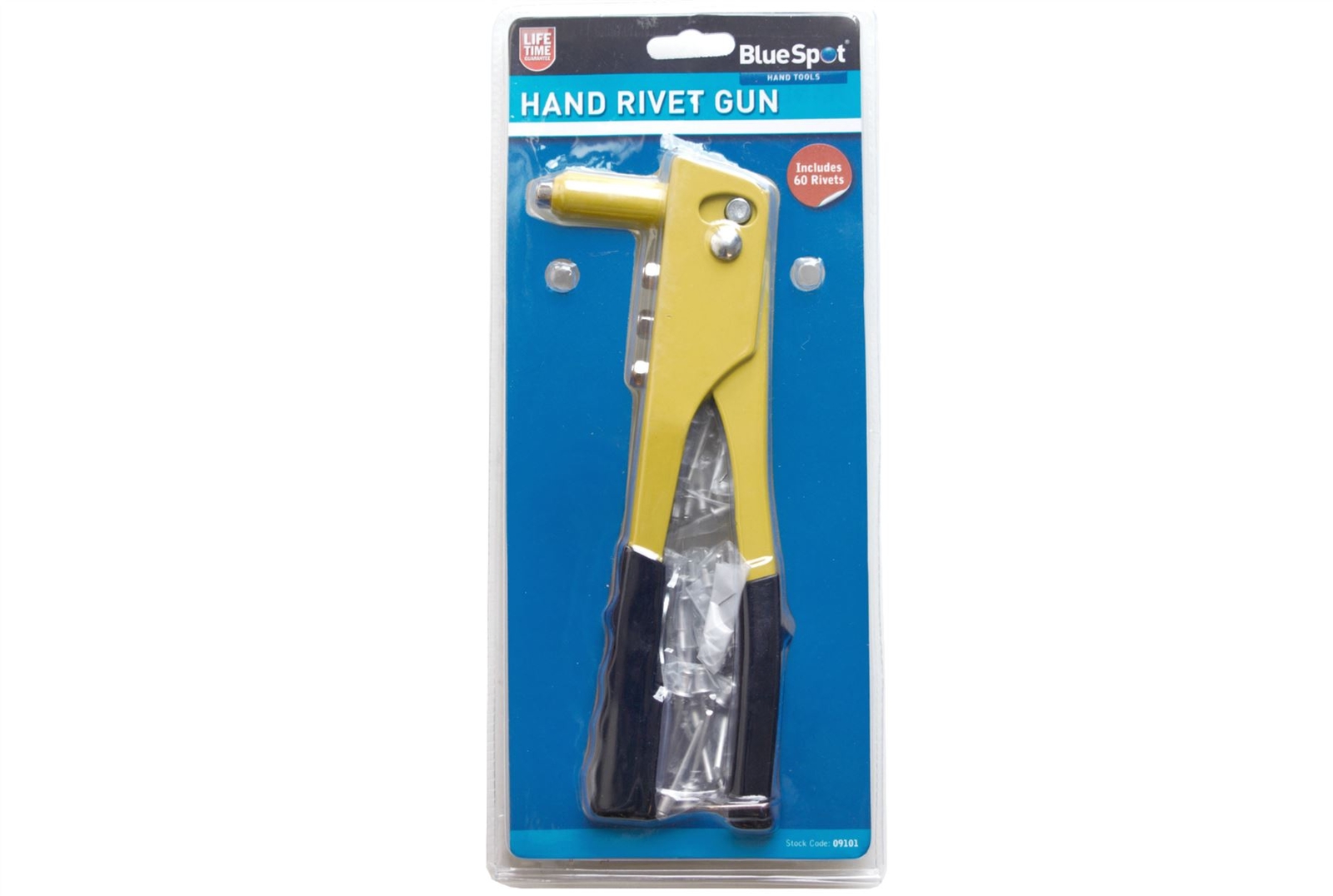 BlueSpot Hand Pop Rivet Gun With 60 Rivets And 4 Size Riveter Nozzles
