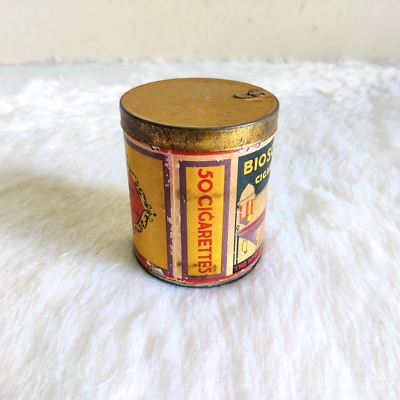 1930s Vintage The Hyderabad Tobacco Bioscope Cigarette Tin Box Round Rare  CG419