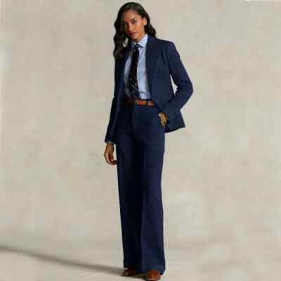 Women's Herringbone Suit 2-piece Set Formal Suits Single-breasted Jacket+Pant