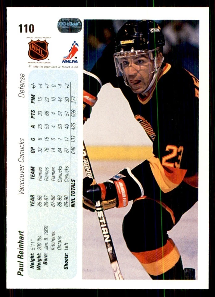 1990-91 Upper Deck Paul Reinhart Hockey Cards #110 - Image 2 of 2