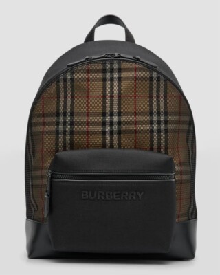 New BURBERRY LONDON Jett Check Mesh Backpack,ITALY,Logo,bag,Beige