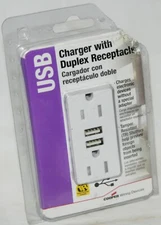 Cooper Wiring USB Charger w Duplex Receptacle Wall Power Outlet TR7745W KL White