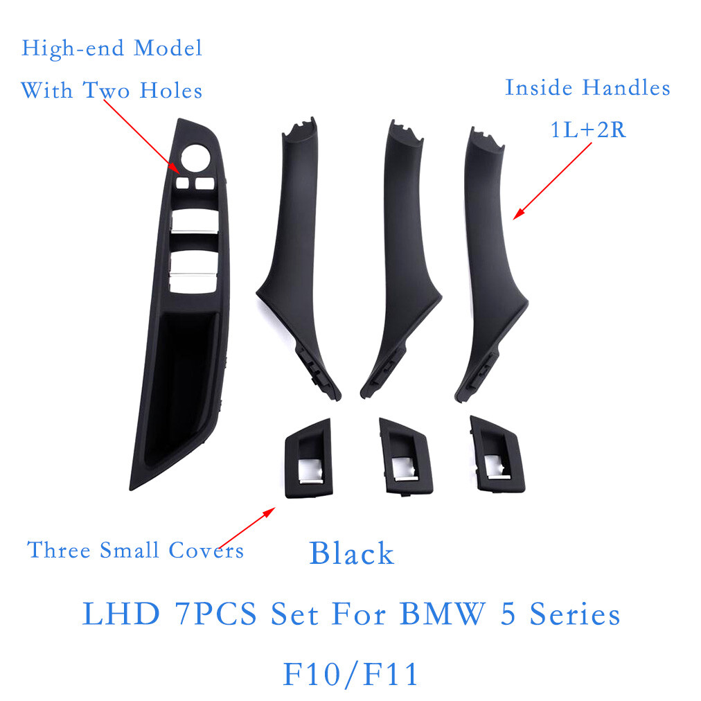 7PCS Black Inner Door Pull Handle Window Frame For BMW 5 Series F10 F11 10-17 Left Hand Drive